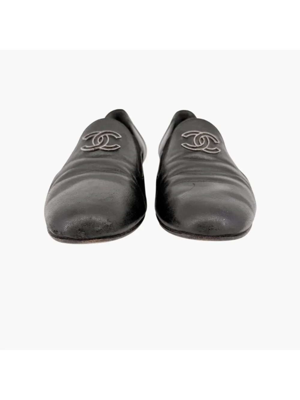 Chanel CC Loafers Black Leather Size 39 US 8-8.5 Women’s Flats Logo